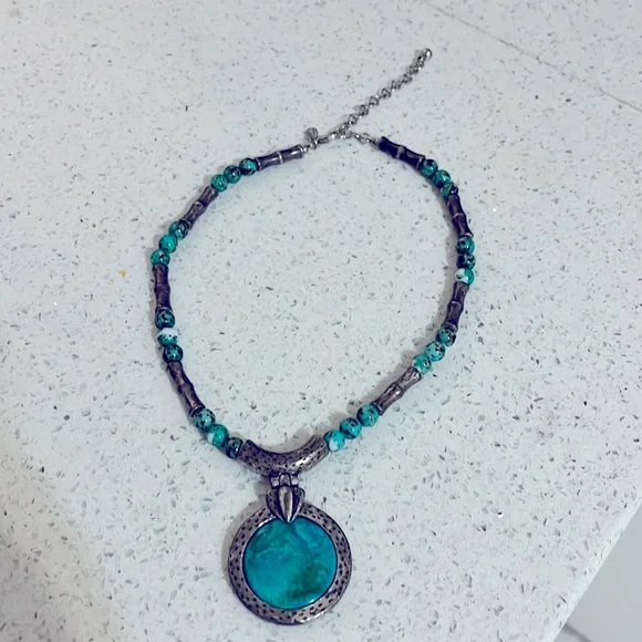 Turquoise & silver tone beach boho necklace w extender clasp - Picture 2 of 9